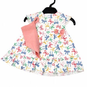Robe Amélie avec ruban blanche et rose