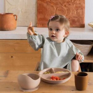 Bavoir tablier plastifié bébé vert sauge 6-18 mois - Melobaby Cavaillon