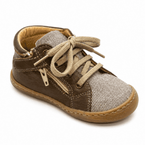 Chaussures montantes enfant marron et beige à lacets et zip - Melobaby Cavaillon