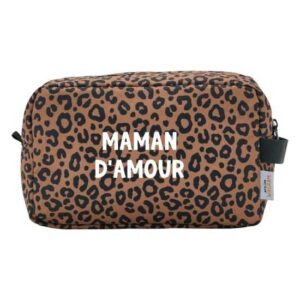 Trousse de toilette léopard noir / fond marron -